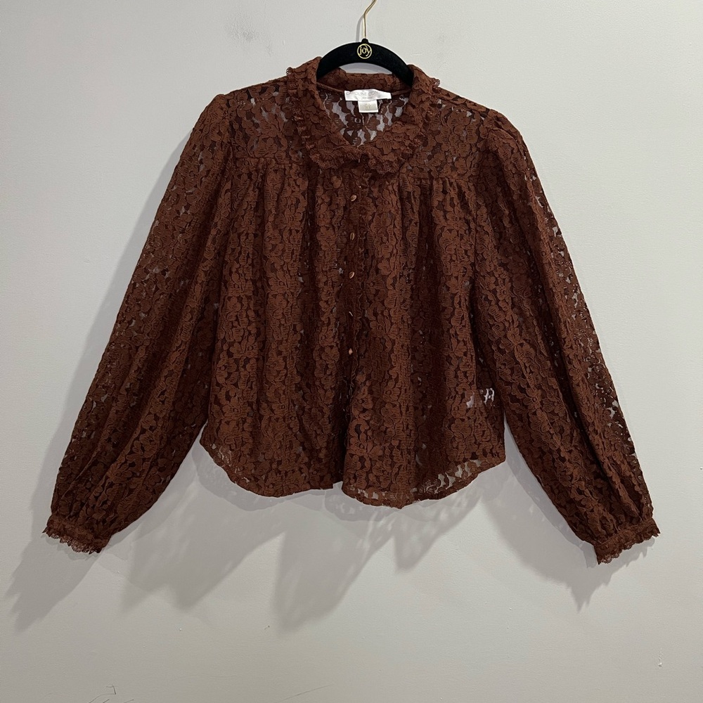 Caroline Constas‎ Lace Pattern long sleeve Blouse size small